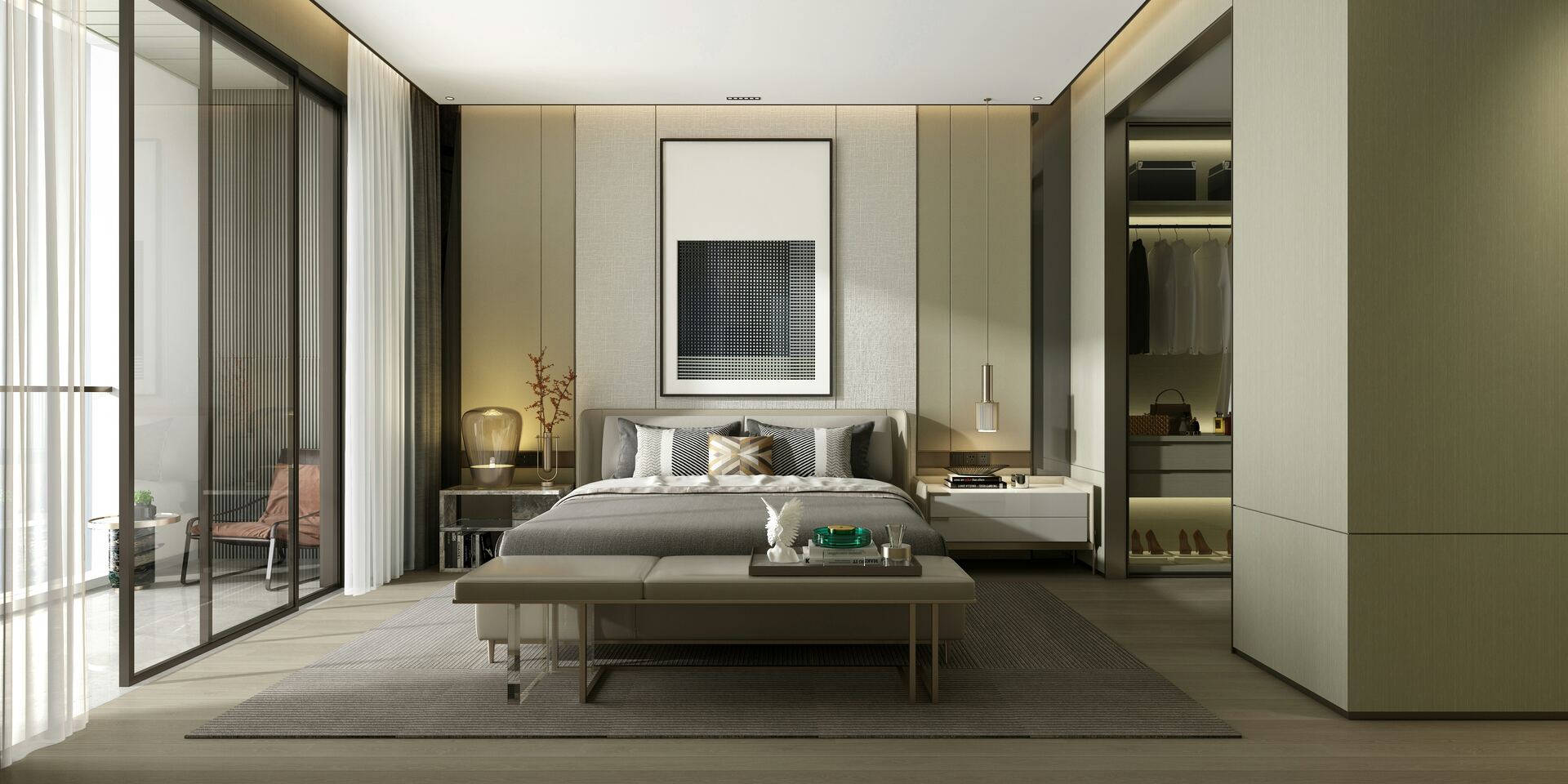 Chambre luxueuse aux tons dorés